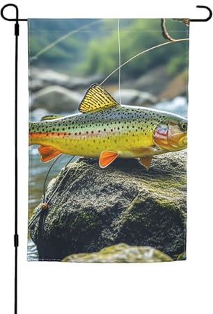Drapeaux de jardin double face pour jardin, cour, drapeau de bienvenue vertical extérieur, drapeau de bienvenue pour ruisseau, truite, pêche à la mouche, drapeau décoratif de Noël, printemps,