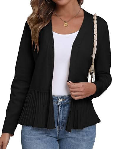 GRECERELLE Womens Cardigan Lightweight Spring Summer Knitted Open Front Cropped Cardigan Ladies Draped Casual Cardigans (Black, S)