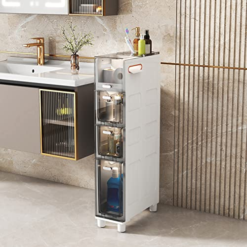 RDWQDGJG Torre de Almacenamiento para baño Delgada de 5 cajones con Ruedas Gabinete Alto y angosto para Espacios pequeños Marco Resistente Cajones Transparentes Recogedor de Papel higiénico para ESPA
