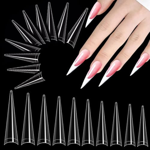 SSyang 500 PCS Capsules Ongles, Ongle Pose, Stiletto Long Nail Tips, Faux Ongles Longs Et Clairs, Faux Ongles Long, Capsule Ongle Gel, pour Les Studios de Manucure, Débutants, Diy