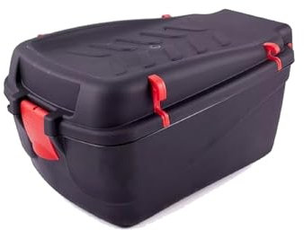 QLS Fahrradkoffer Fahrradbox Gepäckträger Box Fahrrad Topcase Radfahrerkoffer Schwarz mit Rotem Verschluss aus Kunststoff