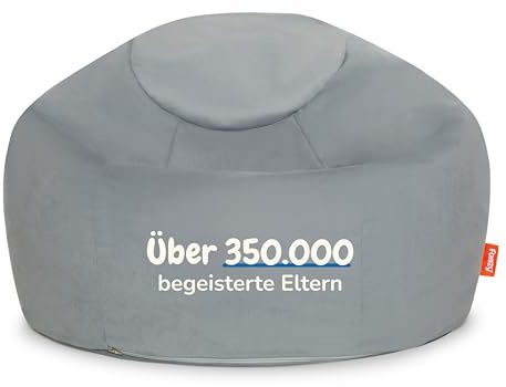 Funzy Sitzsack für Kinder aus Cord mit Füllung aus Schaumstoff, Kindersitzsack für Mädchen und Jungen aus hochwertigen Materialien, Oeko-TEX 100 Zertifiziert mit 3 Jahre Garantie, Mond Grau