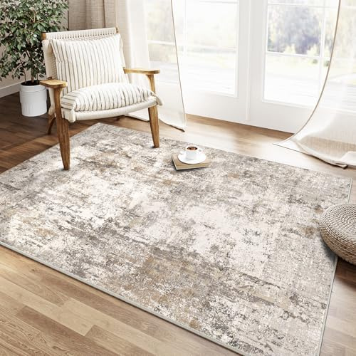 HUGEAR Marron Gris Tapis Salon 90x150cm Lavable en Machine Antidérapant Grand Tapis Chambre Adulte Moderne Naturel Abstrait Carpet Salle a Manger Bureau Descente de Lit Interieur Doux Poil Ras Rug