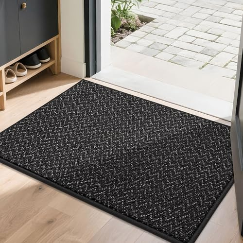 COSY HOMEER Schmutzfangmatte 60 x 90 cm, Dünne Fussmatte Innen rutschfest, Waschbar Maschinenwaschbar für Eingang, Küche, Flur oder Haustiere, Schwarz