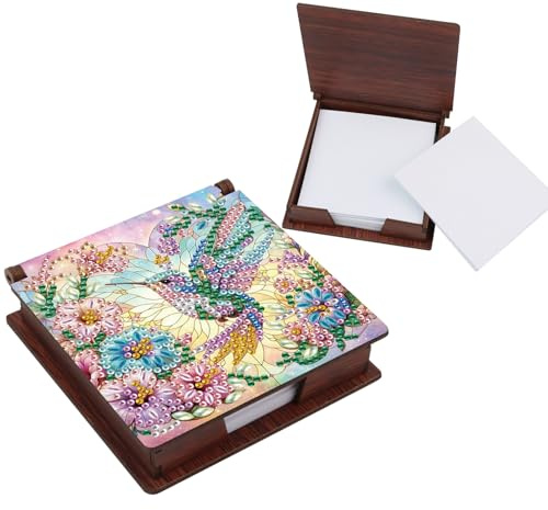 MVVMTOP Diamond Painting Kit memo Box, Diamonds Art DIY Hummingbird Patterns Sticky Note Box Special Shape Drill, with 160 Sticky Note, Ideal for Home Office Supplies, Handicrafts, Holiday Gifts