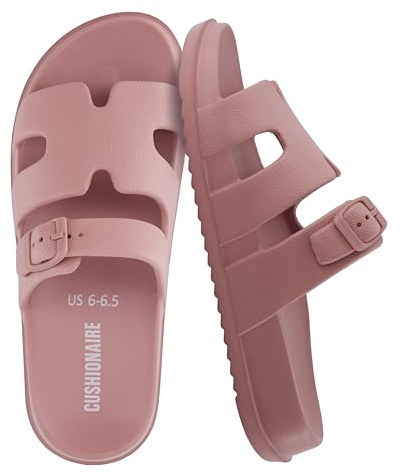 CUSHIONAIRE Orbit Waterproof EVA Womens Sandals -Comfortable Summer Slip On Slides for Women with Adjustable Buckle Strap, BLUSH 9