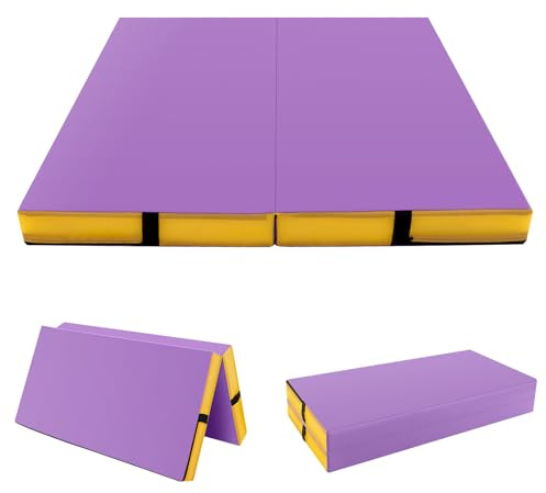 GYMAX Tapis de Gymnastique Épais Pliable 122 x 122 x 10 cm | Housse en Simili Cuir Imperméable, Transport Facile avec Poignées Tapis d'Entraînement Idéal pour Yoga, Pilate, Fitness