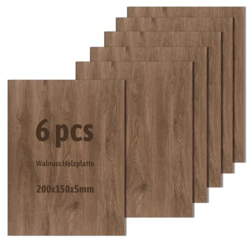 Lot de 6 plaques en bois de noyer - Plaque de contreplaqué - Bois non traité - Pour modélisme, découpe laser, gravure laser, pyrogravure (200 x 150 x 5 mm)