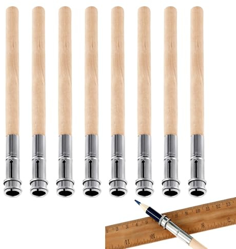 REKUA 8PCS Wooden Pencil Extenders Set, Adjustable Pencil Extender for Artists and Students, Lightweight Pencil Lengthener Tool with Aluminum Tightening Ring, Practical School and Office Supplies