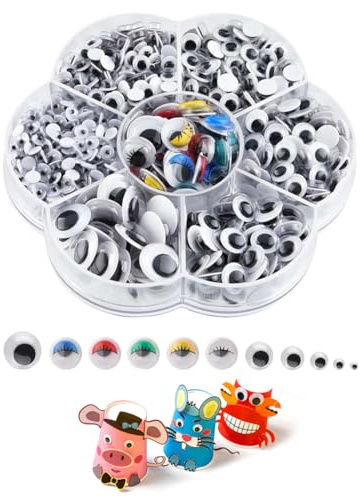 LQUYTA 700 Pezzi Occhietti Adesivi per Lavoretti Autoadesivi Occhi Mobili Adesivi 4mm-12mm Include 30 Occhi Colorati Impiegabile per Bambini Artigianato Lavoro Manuale (Nero Bianco Colorato)