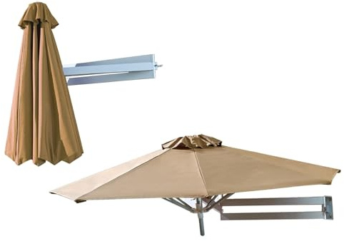 Wall-Mounted Outdoor Patio Umbrella Tilting Metal Shade Parasol Durable Aluminium Frame Sunshade for Garden Terrace & Balcony - Perfect for Sun Protection