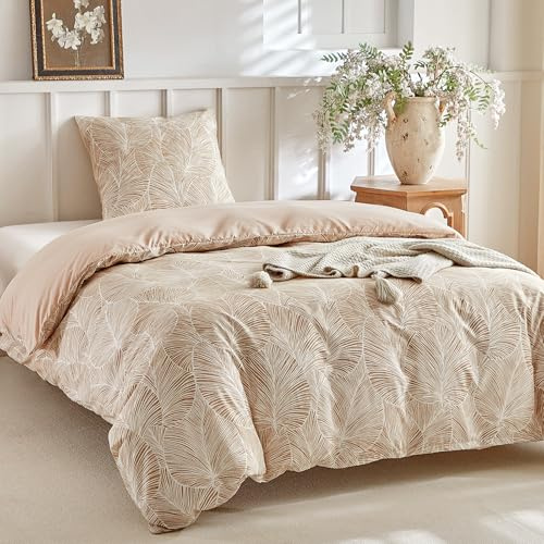 Tokokimo Parure de lit 155x220 2 pièces - Ensemble de linge de lit avec 1 taie d'oreiller avec fermeture éclair 80x80 cm - Motif feuilles tropicales en microfibre pour lits doubles avec fermeture