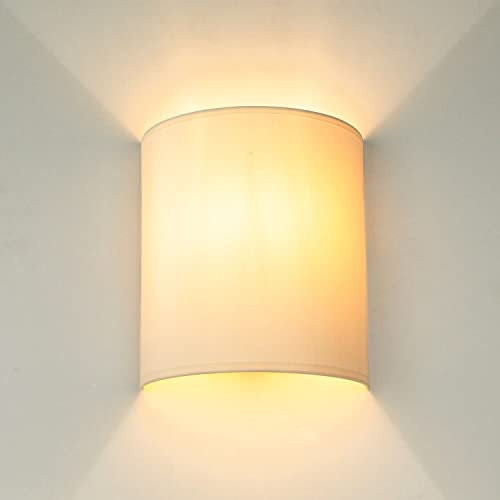 Licht-Erlebnisse Wandleuchte Weiß Creme, Stoff Lampenschirm, Wandlampe E27, H:23 cm, Up Down Leuchte, blendarm, gemütlich, Wohnzimmer, Wandlampe Schlafzimmer