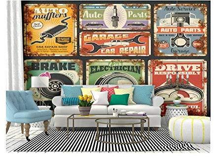 Self Adhesive Wallpaper Roll Paper Garage or car repair service rusty metal banner Vehicle mechanic Removable Peel and Stick Wallpaper Decorative Wall Mural Posters Home Covering Interior Film