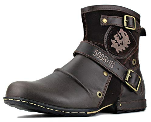 Herr Stövlar Chelsea Motorcykel Boots för Män Mode Känga Vandring Combat Ankel Dragkedja Svart Brun OS-5008-1-DarkBrown-10.5