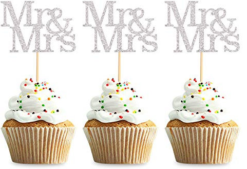 24 Stück Mr Mrs Cupcake Toppers Liebe Herr Frau Cupcake Picks Roségold Glitter Hochzeit Cucpake Topper Brautdusche Kuchen Dekorationen Partyzubehör