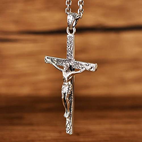 WEISHA Pendentif S925 Argent Sterling Rétro Thai Argent Jésus Croix Totem Hommes Catholique Femme Foi Pendentifpendentif