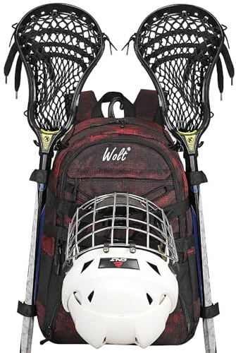 WOLT Turf Lacrosse ryggsäck väska – extra stort förvaringsutrymme för alla Lacrosse- eller fälthockeyutrustning, två hållare och separata klossar skofack (kamouröd)