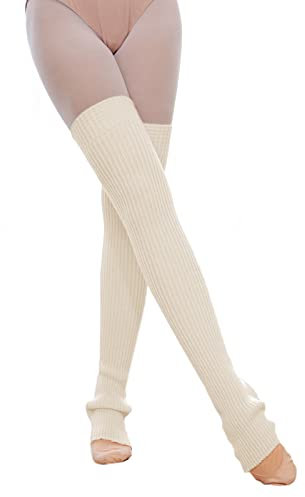 JK Home 73cm Long Knit Leg Warmers Over Knee Winter High Footless Yoga Socks for Women Girls, Long Boot Cuffs Dance Gaiters 80s Party Club Fancy Dress