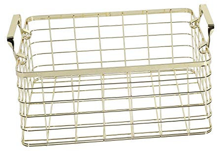 Dasing Wire Storage Basket Bins Organizer - Metal Freezer Organizer, Chic Nordic Iron Net Table Shelves for Bath, Cosmetics, Pantry - Gold