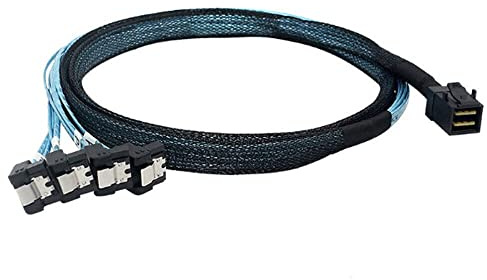 Allowish MINI SAS SFF-8643 till 4 portar SATA 90 graders server höghastighetsanslutning kabel (0,5 m, svart)