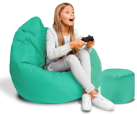 DreamRoots Sitzsack für Kinder und Erwachsene - Sitzsack mit Füllung, Lehne, Hocker und Bezug - Oxford Stoff 220 gr/m2 Wasserdicht - Sitzkissen Boden - Chill Sack S, Leuchtendes Blau