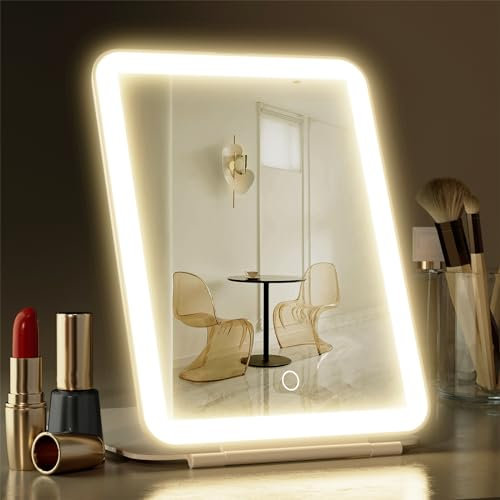 FENCHILIN Travel Makeup Mirror with Lights Vanity Lighted Light up Mirror Rechargeable 72 LED Dimmable 3 Color Light modes Touch Sensor Portable 20x15 cm