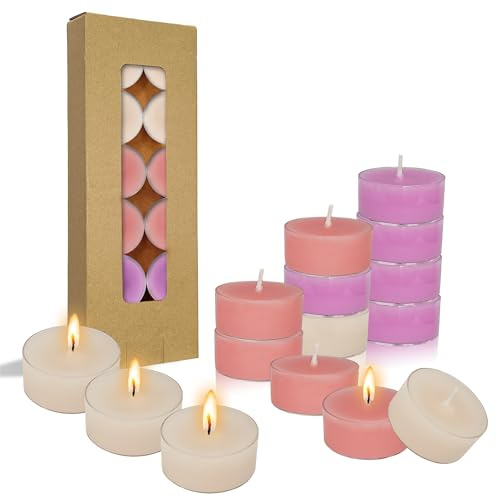 Gedengni Candlesticks Scented Tealight Candles,24pcs Handmade Round Tea Light Candles Rose Scent Wax Tealight Candle Smokeless Candle Stciks for Spa Home Decor Women Gifts (T01-24S-RDGRL)