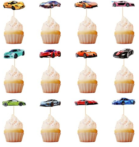Decoration Gateau Course, Lot de 36 Décorations pour Cupcakes de Voiture de Sport, Décoration de Gâteau Voiture de Course Cupcake Topper, Décoration Gateau Anniversaire Cars pour Enfants