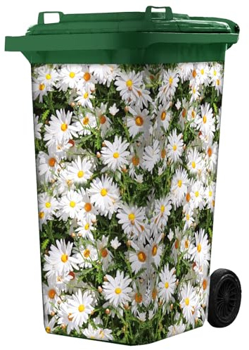 Nezyo 240L Wheelie Bin Stickers Covers Self Adhesive Stickers Decorative Full Coverage Dustbin Decals for Wheelie Bin Home Garden Indoor Outdoor Decoration(Daisy Flowers)