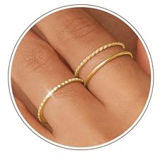 ZHESHY 3PCS Bagues Or Argent Empilables pour Femmes 18 Carats Plaqué Or Bagues Lot Pouce Bande Anneaux Petit Remplies Anneaux Empilées Phalanges Bagues Mode Statement Bagues Taille 52-65