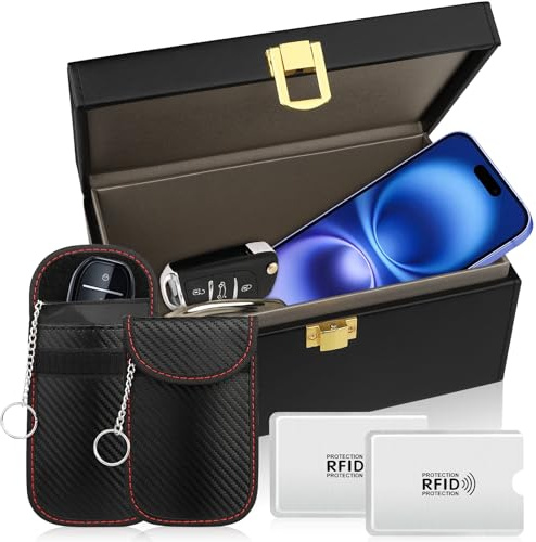 Diyife Faraday Box & 2 påsar & 2 skyddsfodral, nyckelless goskydd bilnyckelslåda RFID-signalblockering 100 % NFC-skydd för bilnyckel kreditkort, 19 x 12 x 9 cm