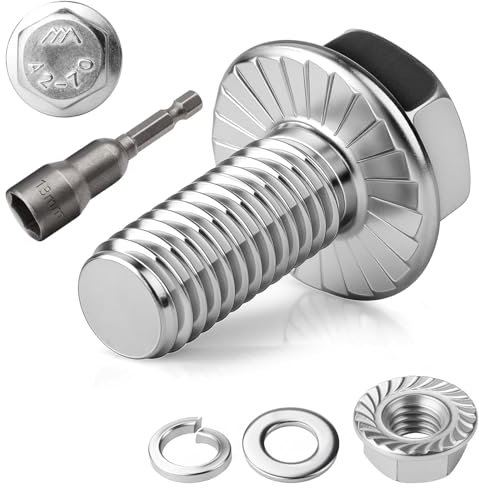 TXXATX 12 Piezas Tornillos Hexagonales M8x16mm Juego de Tornillos Acero Inoxidable A2 70 Totalmente Roscados Hexagonal Externo Tuercas de Flanco Arandelas Llave de Vaso para Construcción Maquinaria