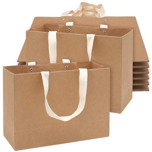 HVIHWI Kraft Paper Bags, 8Pcs Gift Bag with Wide Handles, 11x7.8×3.9in Brown Paper Carrier Bags, Thick Recyclable Party Favor Bags for Birthday Parties, Restaurant Takeouts, Shopping, Retail