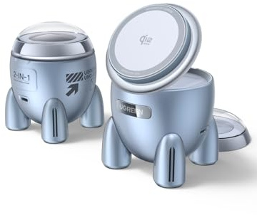 UGREEN UNO Qi2 25W 2-i-1 raketformad magnetisk laddningsstation | Qi2-certifierad laddningsstation, kompatibel med iPhone 17-12, AirPods, Watch, 70° justerbar, med 45W nätadapter och kabel
