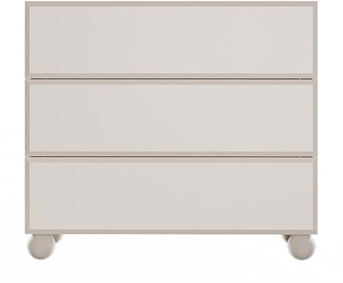Selsey Kommode Weiß Sandbeige - 100 cm Breit 3 Schubladen - Push-to-Open System - Laminierte Spanplatte mit PVC-Kanten - Kugelförmige Holzfüße - Schlafzimmer Kommode - Modernes Design