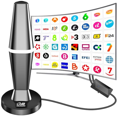 Antena TV Interior,2025 Antena de TV Interior con Amplificador, 460KM en recepción 360° Base magnética Resistente para, fácil instalación,admite Canales 4K/1080P, Puede Recibir señales DVB-T2 DVB-T