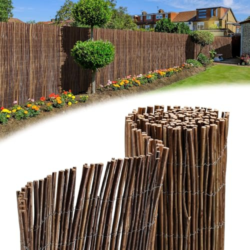 Peviasot Tapis en osier 100 x 500 cm, diamètre 6-13 mm, brise-vue naturel pour jardin, balcon et terrasse, protection contre le vent et le soleil, clôture de balcon, montage flexible, marron