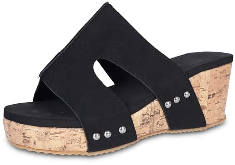 Sandales Plates Taille 7 Sandales décontractées à enfiler pour femmes, chaussures à plateforme à talon compensé et bout ouvert pour le printemps et l'été, à porter au quotidien avec Bottes (Black, 42)