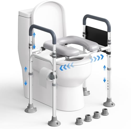Jradse Alzatore per WC con Braccioli, Alzatore per Sedile del WC per Anziani con Altezza e Larghezza Regolabili, Sedile Rialzato per Anziani, Disabili, con Seduta Imbottita, Si Adatta a Qualsiasi WC
