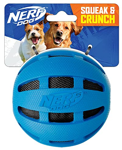 Nerf Dog Crunch and Squeak Rubber Ball Dog Toy, Single, Medium/Large, Blue