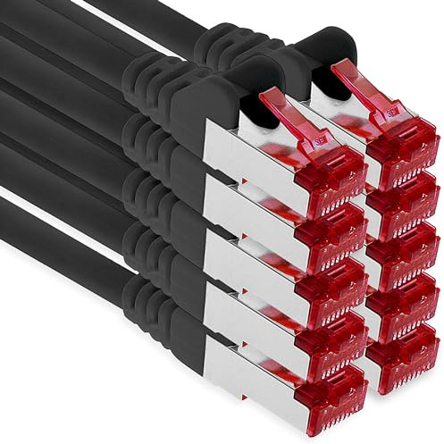 0,25m - negro - 10 piezas - CAT.6 Ethernet LAN cable de red SET 1000 Mbit/s Patchkabel CAT.6 S-FTP PIMF compatible con CAT5 CAT6a CAT7 CAT8