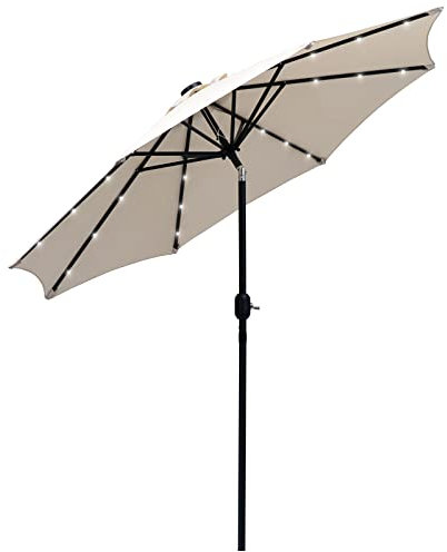 Outsunny 2.7m Patio Garden Umbrella Outdoor Parasol Outdoor Market Table Umbrella with Tilt Crank and 24 LEDs Lights (Cream)