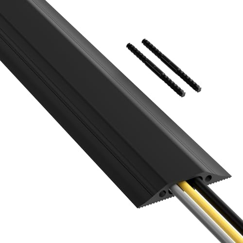 D-Line 6ft Floor Cord Cover, Made in USA Linkable Cable Protector, Hide Extension Cords, Protect Cords, Prevent Cable Trips, Cord Hider, Heavy Duty - Cord Cavity = 1.18 (W) x 0.39 (H) - Black
