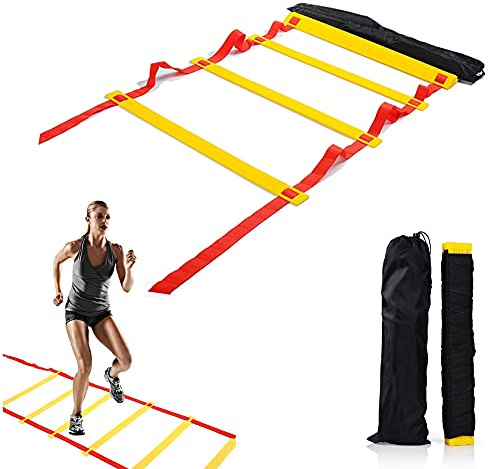 Agility Training Ladder - Improve Speed, Coordination, Develop Foot Strength, Better Footwork, Perfect Fitness Training Equipment for Basketball Soccer Baseball, Team Sports Practice (Red+yellow, 7)