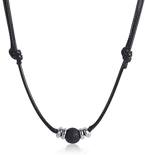 Trendsmax Collana girocollo da uomo in pietra lavica, 1,5 mm, in pelle, lunghezza regolabile, unisex, Pietra lavica Pelle artificiale, Lazuli
