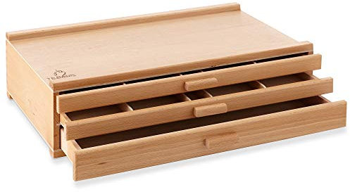 Boîte de rangement 7 éléments en bois de hêtre pour pastels, crayons, stylos, marqueurs, pinceaux, outils 3-Drawer
