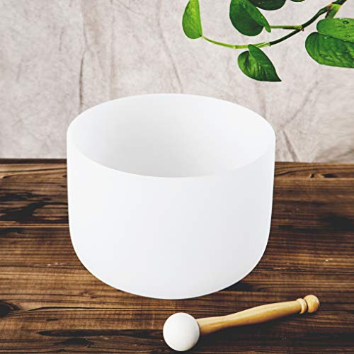 Leize Quartz Crystal Singing Bowl F Note 432 hz Heart Chakra White 10 with Heavy Duty Carrying Case Suede Striker