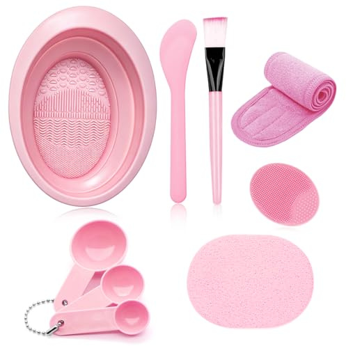 Face Mask Mixing Bowl Set, Lady Facial Care Facemask Mixing Tool Sets include Facial Mask Mixing Bowl Stick Spatula Silicone Cream Mask Brushes（pink）-christmas gifts