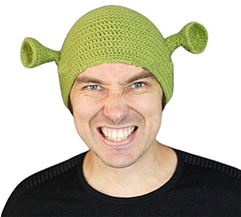 Yeglg Unisex Handgestrickte Shrek Mützen, Beanie Mütze Warm Durable Handgestrickte Kappe Cosplay Dome Cap Wolle Wintermütze für Frauen Männer Grün, grün, Medium